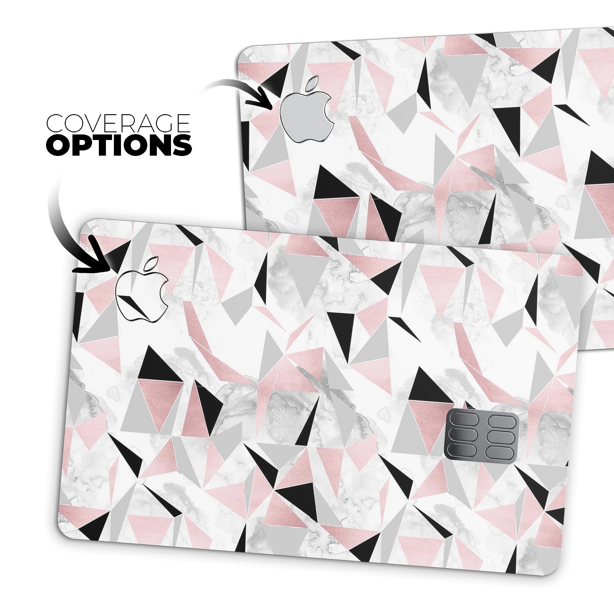 Karamfila Marble & Rose Gold skin kit for Apple Card, showcasing premium vinyl design and bubble-free installation features.